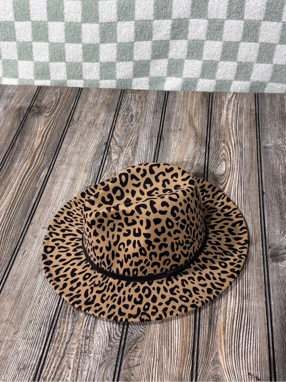 Womens Leopard Print Fedora Hat - Tan and Black